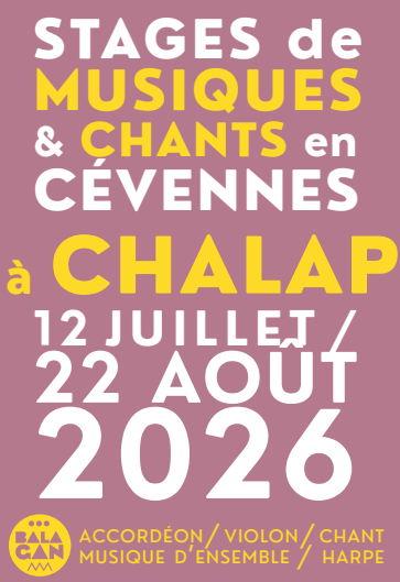 brochure du stage estival de musiques à chalap dans les cévennes